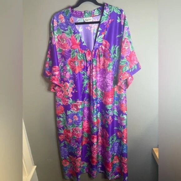 Vintage Collections size Large Front Half Zip Floral Multicolor Nightgown - Picture 2 of 7